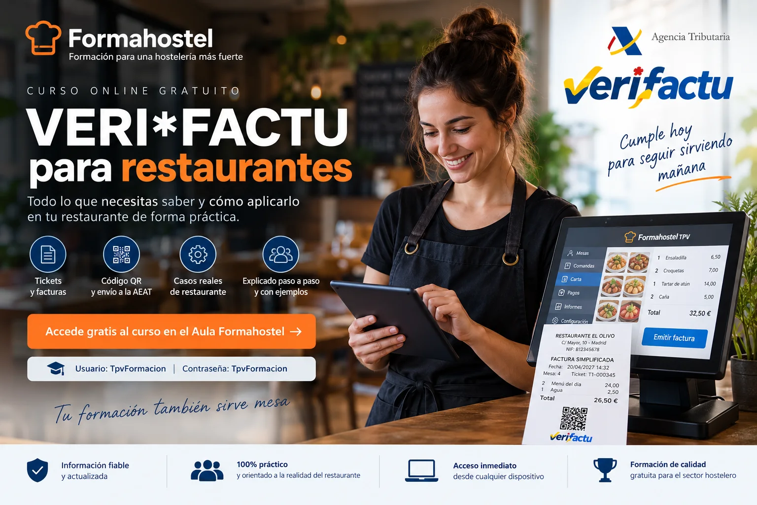 Curso gratuito VERI*FACTU para restaurantes y hostelería